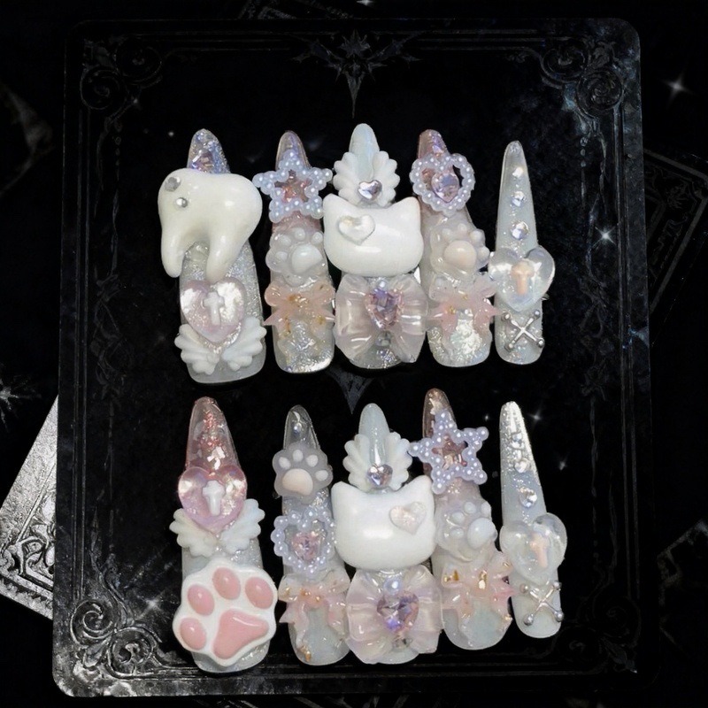 10PCS Sweet Cool White 3D Cat  - огляд і ціна Cat Claw Bark