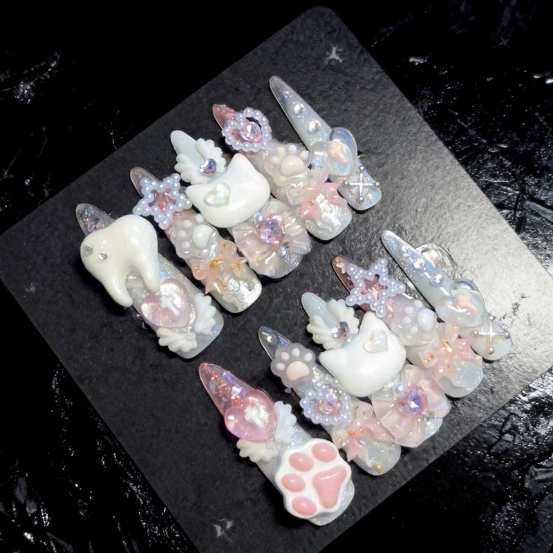 10PCS Sweet Cool White 3D Cat  - огляд і ціна Cat Claw Bark